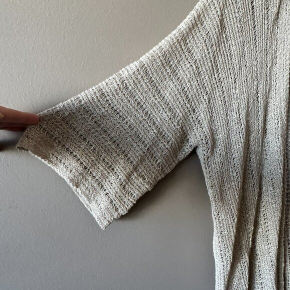 Women's M Eileen Fisher Duster Cardigan Sweater Beige Open Crochet Weave - Picture 4 of 9
